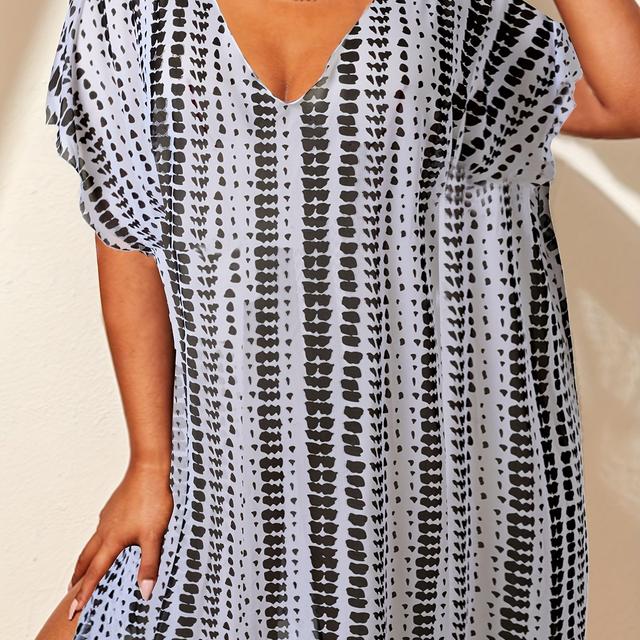 TEMU Plus Size Women's Batwing Sleeves, Tie-dye Cover-up, Summer Beach