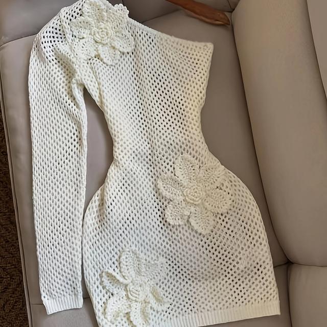 TEMU Vestido de moda con flor hueca y gancho para para mujer, elegante para fiestas, ropa sexy reveladora, conjuntos modernos para damas, ropa transparente para , regalos de Navidad y San Valentín