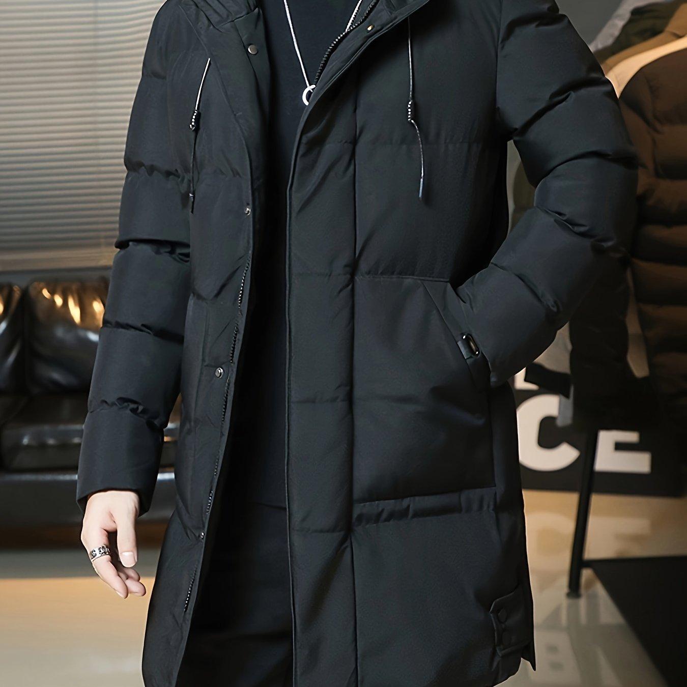 TEMU Medium-long Thickened Extended Padded Coat, Jacket With Hood And Large Pockets, Warm Padded Jacket