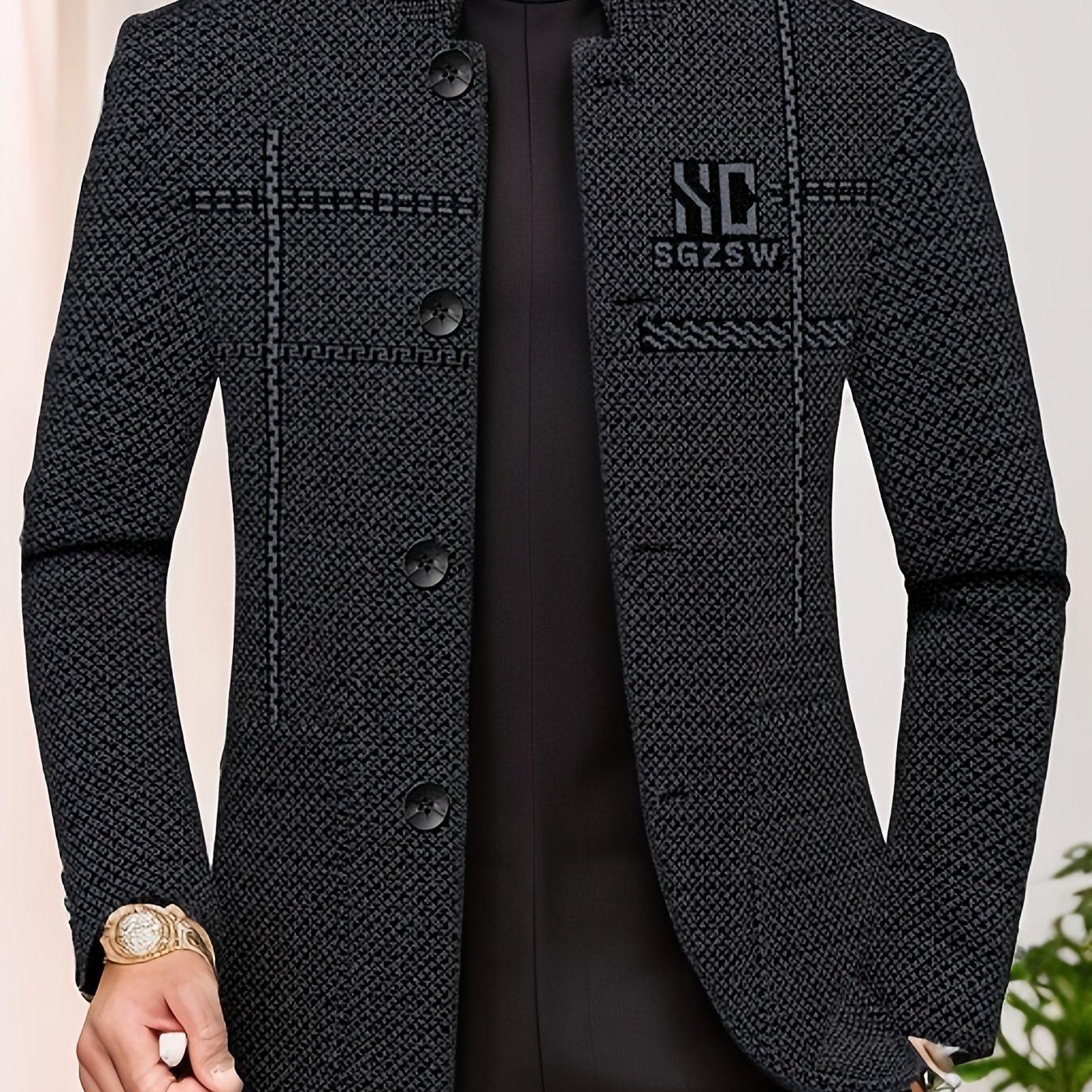 TEMU Men's Suit Jacket For Spring And Autumn, Suitable For Young And Middle-aged, With A Stand Collar, Perfect For Business Casual Wear, High-end Jacket For Fathers