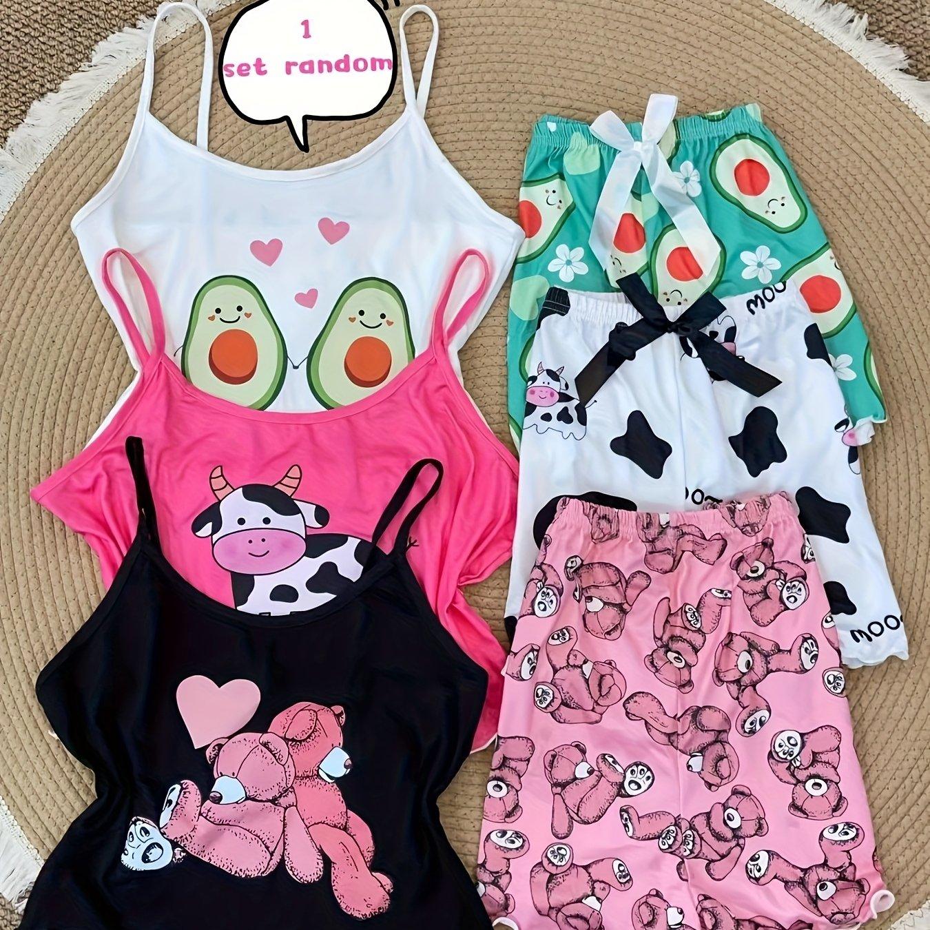 TEMU 1 Conjunto de Pijama e Roupa de Descanso com Estampa de Desenho Animado para Adolescentes, Aleatoriamente