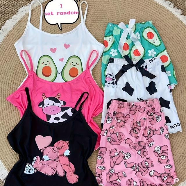 TEMU 1 Conjunto de Pijama e Roupa de Descanso com Estampa de Desenho Animado para Adolescentes, Aleatoriamente