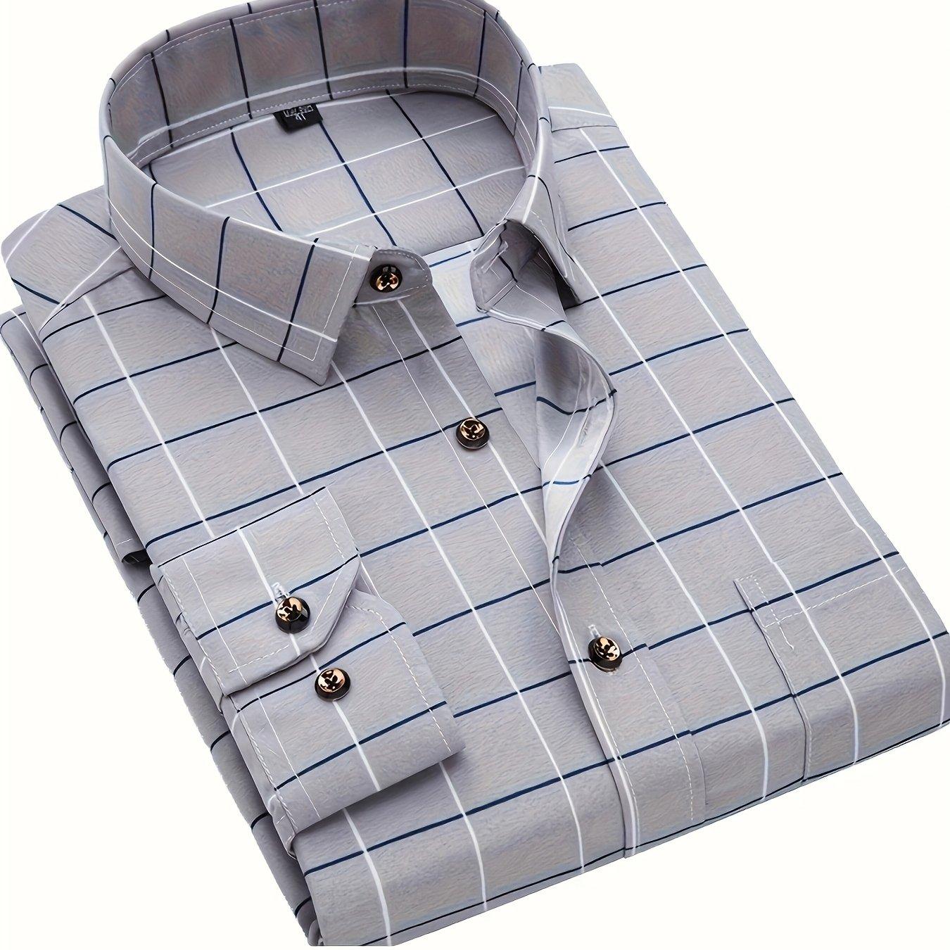 TEMU Camisa de manga larga para hombre con estampado de cuadros, camisa de negocios de estilo moderno, moderna y casual