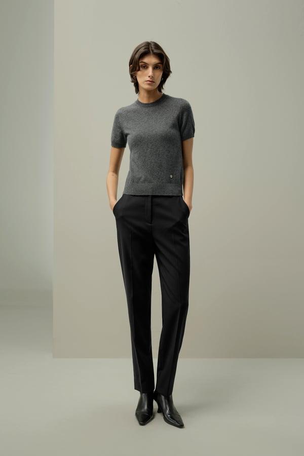 LILYSILK Haut Cachemire Femme Gris Moyen S Manches Courtes Ajusté Doux Léger Respirant