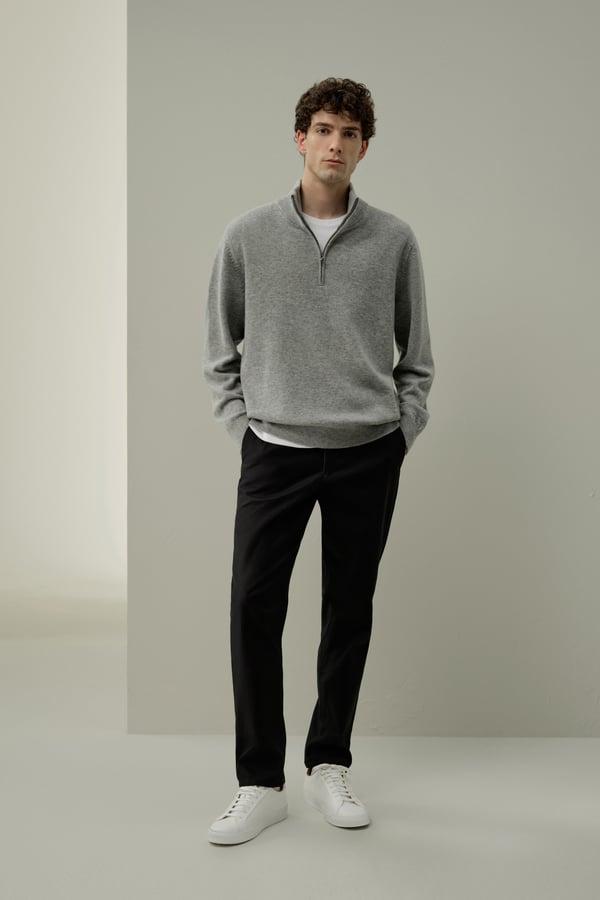 LILYSILK Pull Zippé Col Montant En Laine Mélangée Coupe Classique Brumeux S