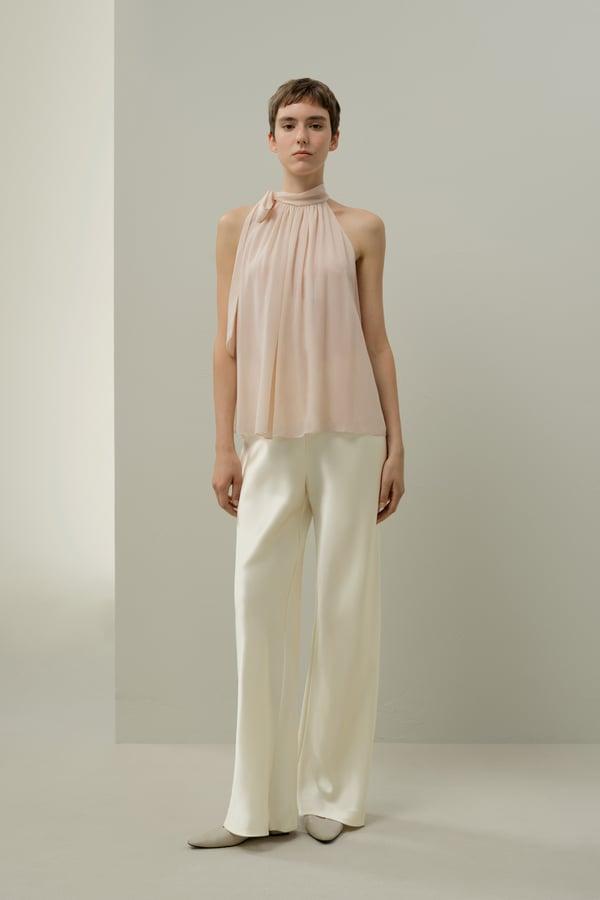 LILYSILK Chemisier Georgette Rose poudr¨¦ XS | Col Nou¨¦ Ajustable | ¨¦l¨¦gant et Fluide