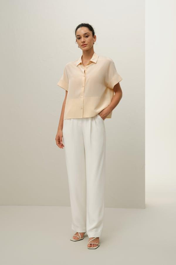 LILYSILK Women's Silk T-Shirt, Relaxed Boxy Fit, Short Sleeve, Crepe de Chine, Shifting Sand, XS