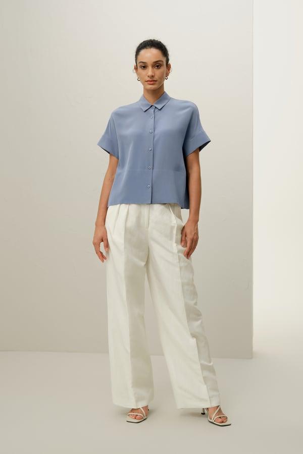 LILYSILK Women's Silk T-Shirt, Relaxed Fit, Dusty Blue, XL