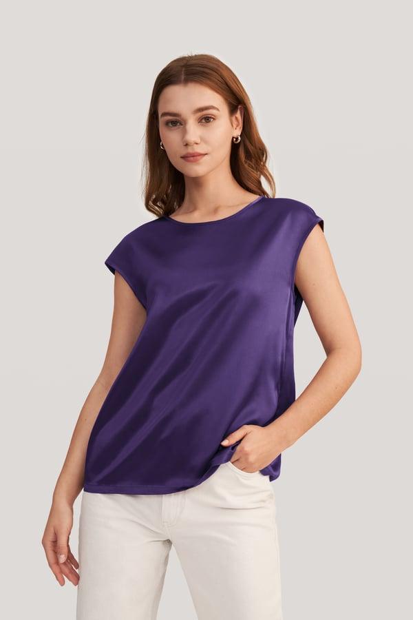 LILYSILK Silk T Shirt Women's - Deep Purple Premium Silk - Elegant Tops XL