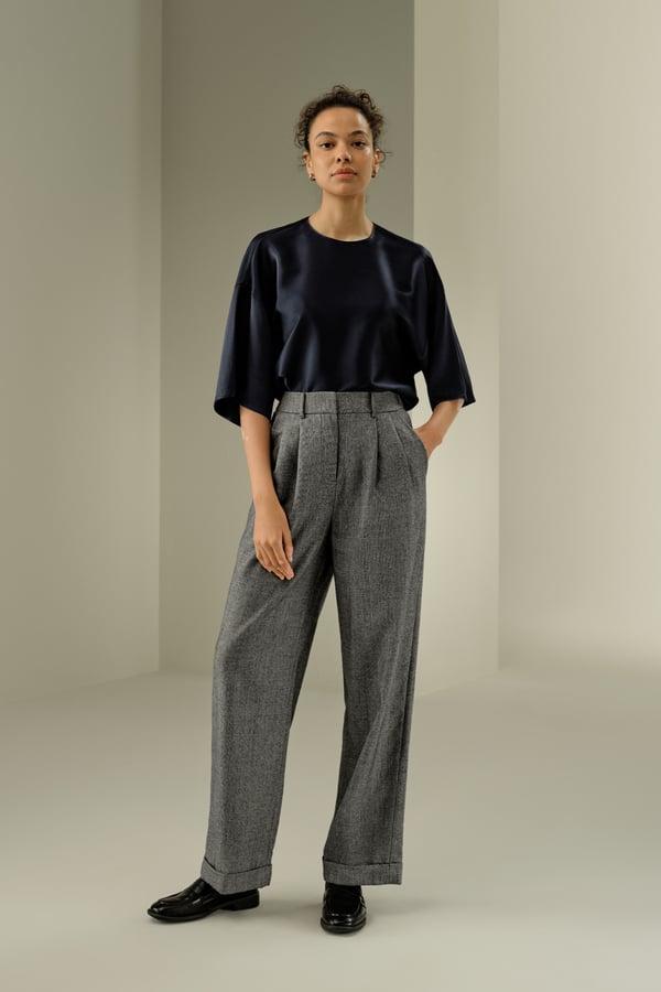 LILYSILK Wool Petite Pants 100% Wool Wide Hem Stays Cool And Fresh UK Glen Check UK Petite 18