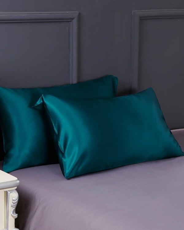 LILYSILK 2X Taie Oreiller Soie Sarcelle Fonc¨¦e Fermeture De L'Enveloppe Sur Le C?t¨¦ 100% Soie Pure Convient ¨¤ Toutes Les Saisons 50 x 70cm