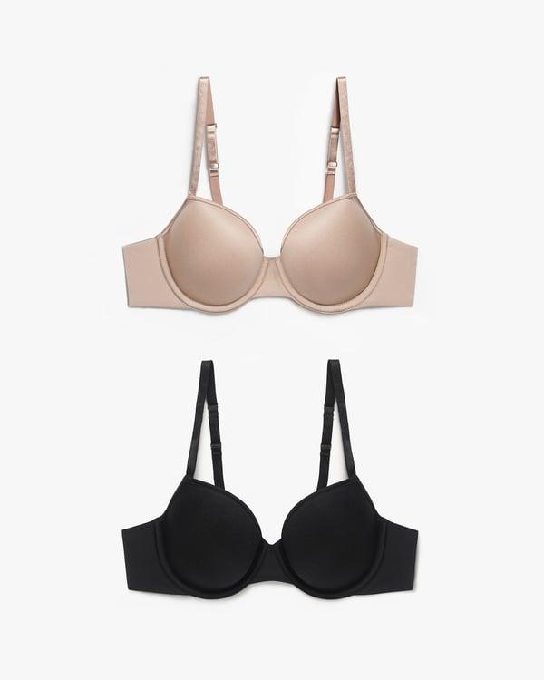 LILYSILK Women¡¯s Silk Lined Wireless T-Shirt Bra with Memory Foam, 2 Pack Black+Apricot, 34E