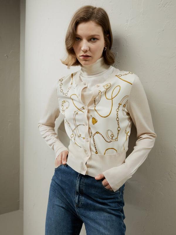 LILYSILK Women's Merino Wool Cardigan with Silk Front, Soft & Elegant, Louisville Print Beige, M