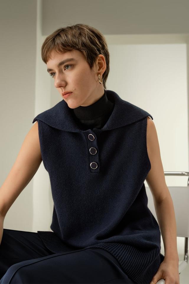 LILYSILK Women's Vintage Sailor Collar Sweater, 70% Wool 30% Cashmere, Navy Blue, XL