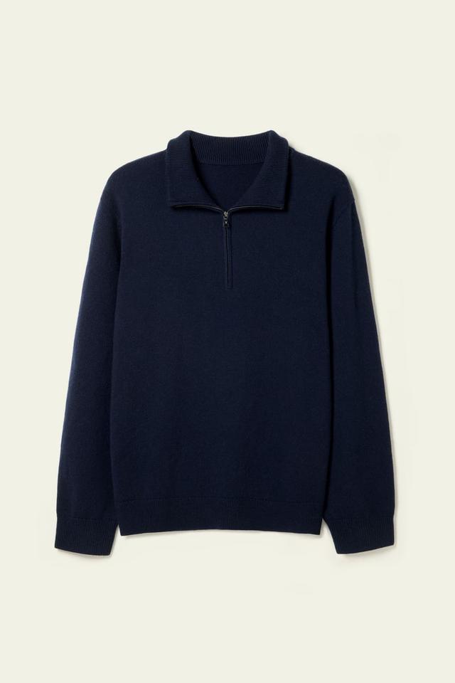 LILYSILK Male Wool Cashmere Stand Collar Zip-Up Sweater - Cashmere Wool - Luxurious Sweater - Navy Blue XXL