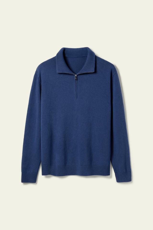 LILYSILK Men's Half Zipper Style Cashmere Wool Sweater - Denim Blue Cashmere Wool - Perfect Wardrobe Staples Sweater L