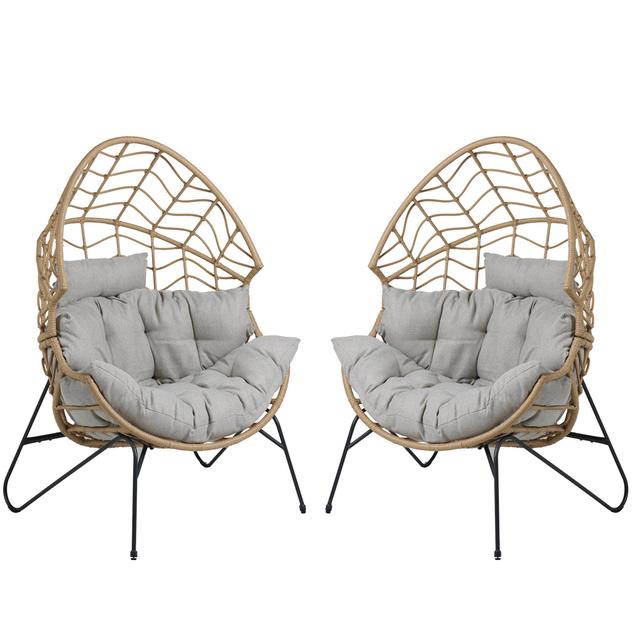 Grand Patio Boho Stationary Wicker Egg Chair with Oversized Basket 2PCS-Save $20