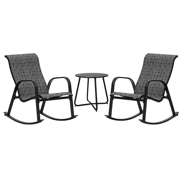 Outdoor 3-Piece Patio Bistro Rocking Chair Set, Steel Rocker Seating Outside for Front Porch, Garden, Patio, Backyard Grey