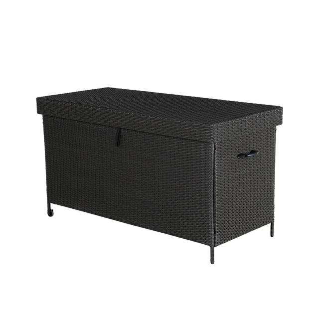 170 Gallon Outdoor Resin Wicker Deck Box with Lid anfd Handles Black