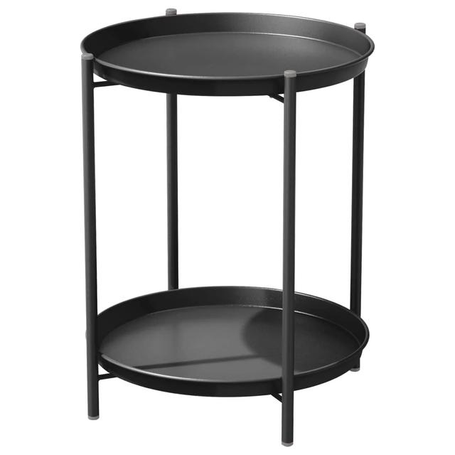 Steel Patio Side Table 2-Tier Weather Resistant Outdoor Round End Table 2-tier, Black