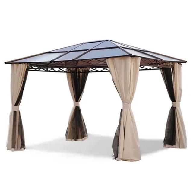 10x12 FT Hardtop Gazebo with Netting and Curtains - Metal Aluminum Frame