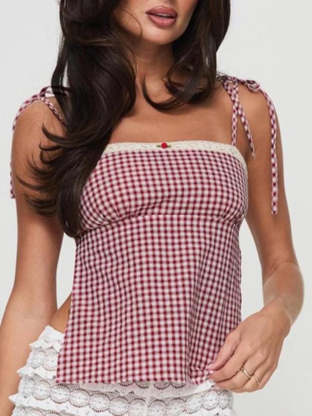 LW Lace Patchwork Plaid Camisole&Tank Top