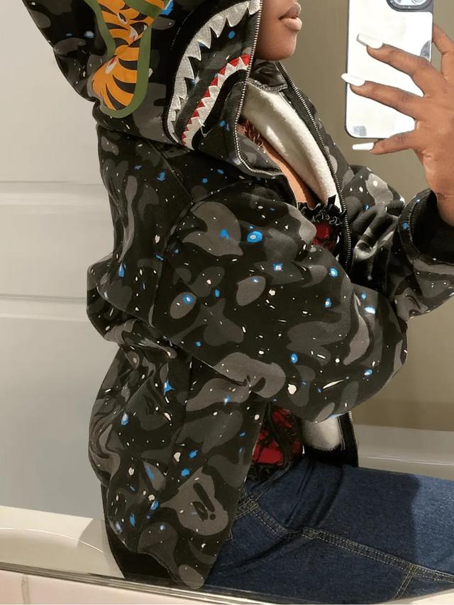 LW Plus Size Fish Mouth Camo Print Jacket 0X