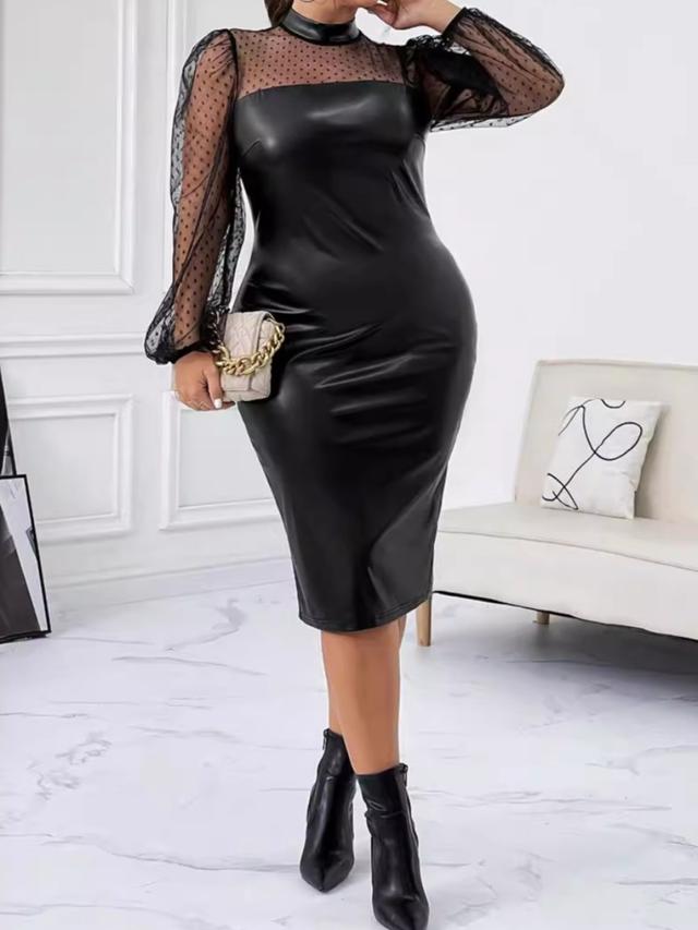 LW SXY Plus Size Mesh Patchwork Solid Color Dress 1X
