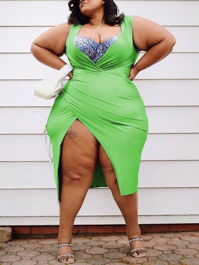 LW Plus Size Split Solid Color Dress 2X