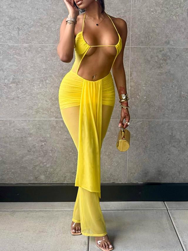 LW See Through Solid Color Jumpsuit