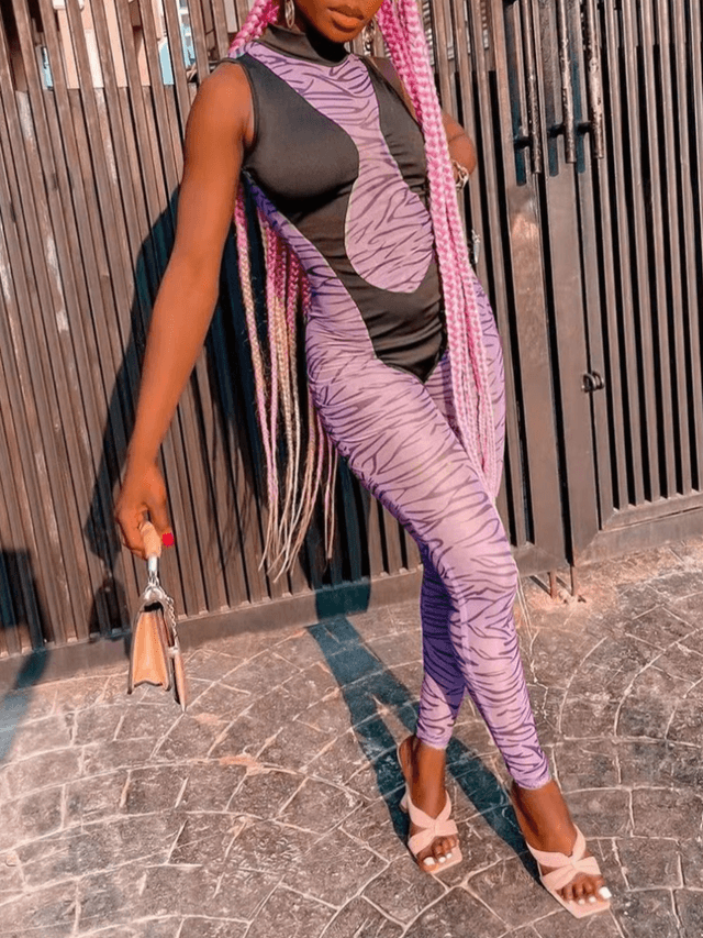 LW Animal Print See Through Skinny Jumpsuit