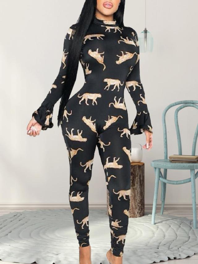 LW Animal Print Backless Jumpsuit - Women's Bold Fashion