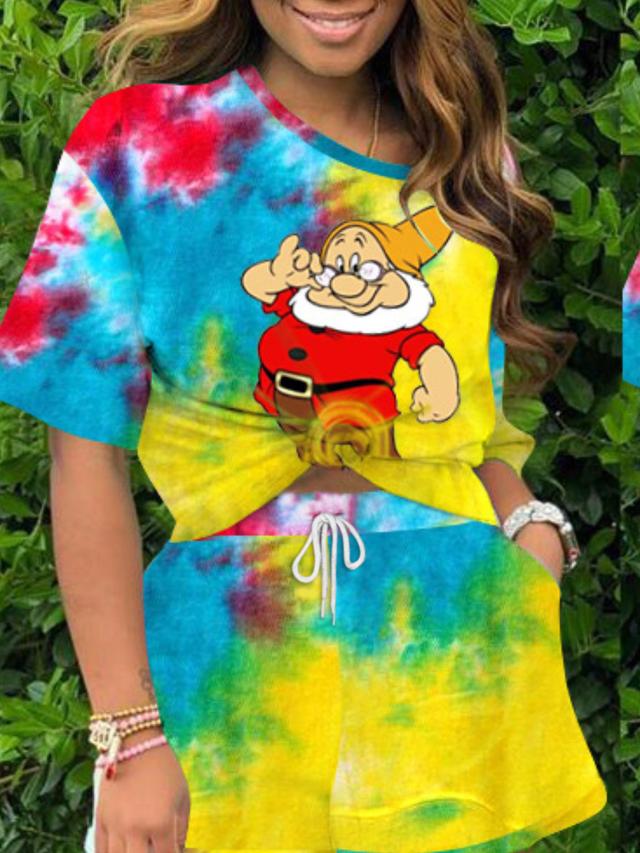 LW Plus Size Cartoon Print Tie Dye Drawstring Shorts Set 0X