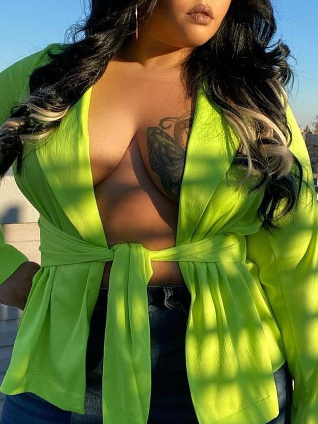 LW BASICS Plus Size Bandage Design Solid Color Coat&Jacket 2X