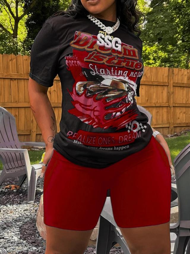 LW Plus Size Racing Car Letter Print Shorts Set 2X