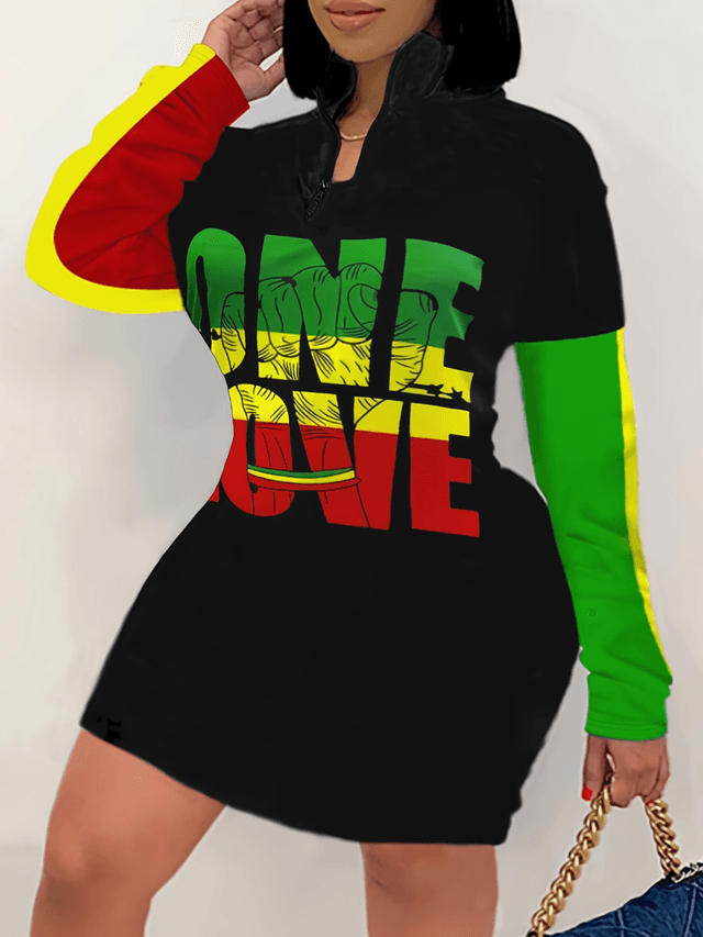 LW Plus Size Turndown Collar Letter Print Sweat Dress 4X