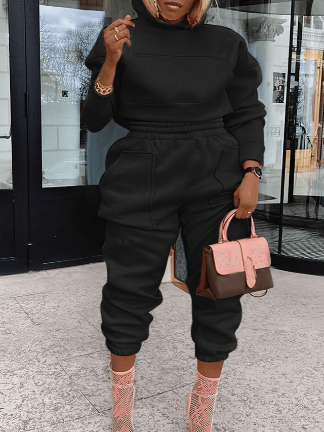 LW BASICS Plus Size Hooded Collar Regular Fit Tracksuit Set 4X