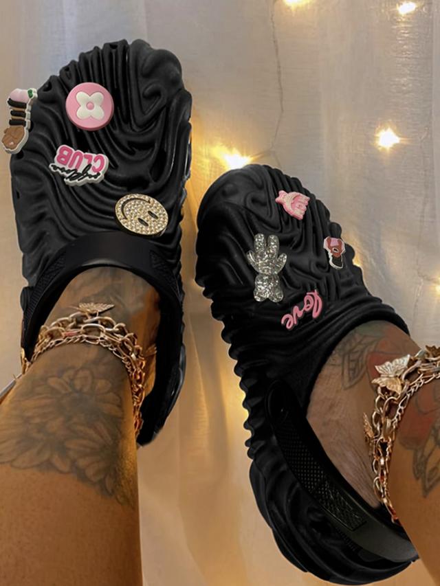 LW BASICS Metal Letter Decor Cut Out Slippers