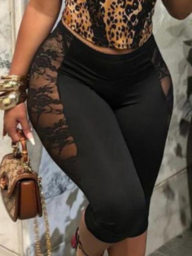 LW SXY Lace Patchwork Solid Color Leggings