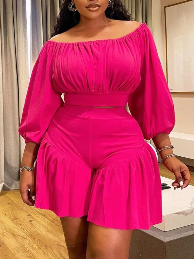 LW Plus Size Pressed Pleat Solid Color Two-piece Shorts Set 2X