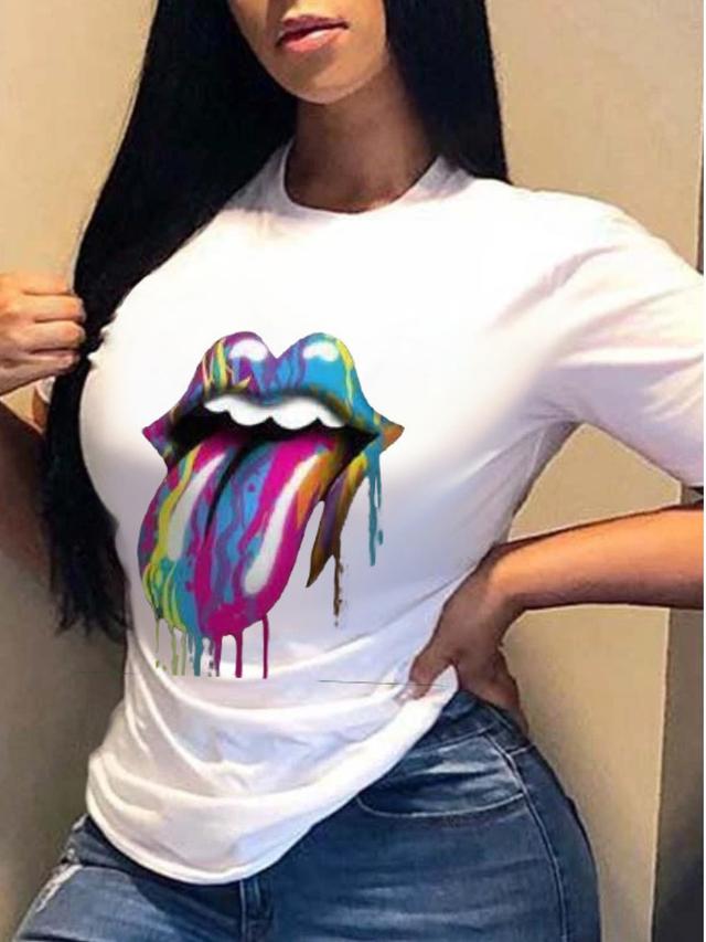 LW Plus Size Street O Neck Lip Print Multicolor T-shirt 1X