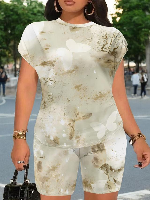 LW Plus Size Bow Mixed Print Two-piece Shorts Set 1X