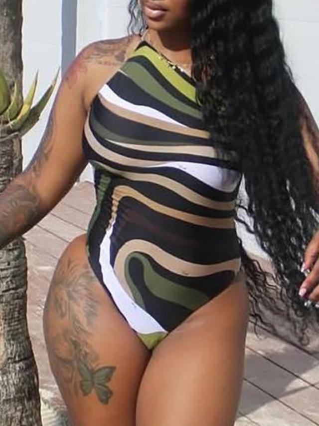 LW Color Contrast None Spandex Folklore One Pieces