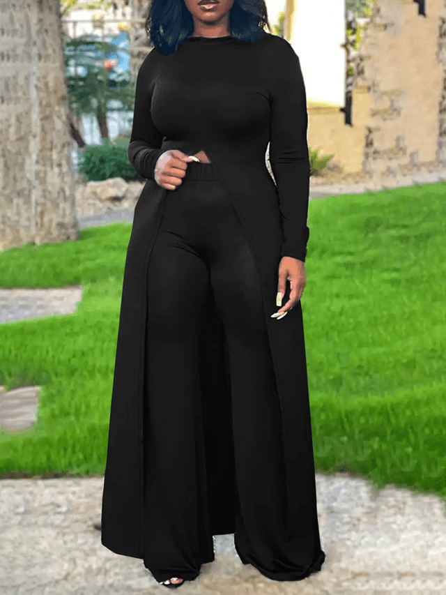 LW BASICS Plus Size Hooded Collar Front Split Pants Set 4X