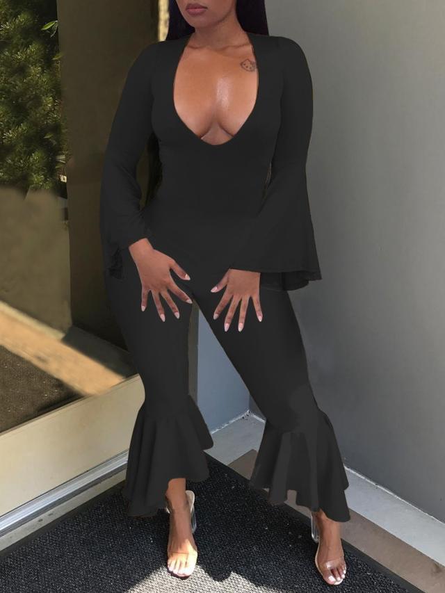 LW Ruffle Solid Color Jumpsuit