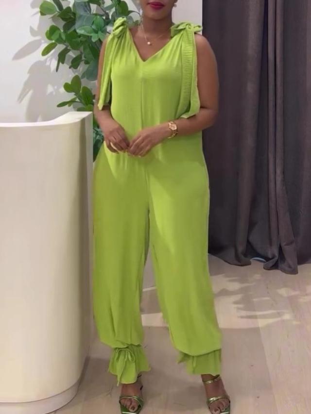 LW BASICS Plus Size Bandage Design Solid Color Jumpsuit 1X