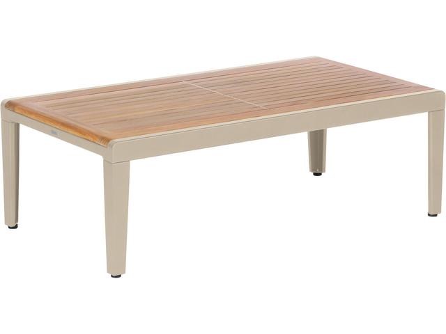 Aura Coffee Table - Champagne Powder-Coated Aluminum - Natural Teak - 47"W x 26"D x 16"H