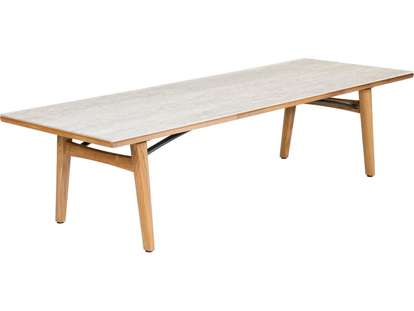 Monterey Dining Table Natural Teak Frost Ceramic No Umbrella Hole 118"W x 39"D x 29"H