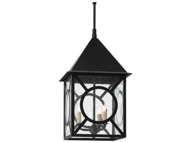 Currey & Company Ripley 3 - Light Glass Outdoor Hanging in Midnight