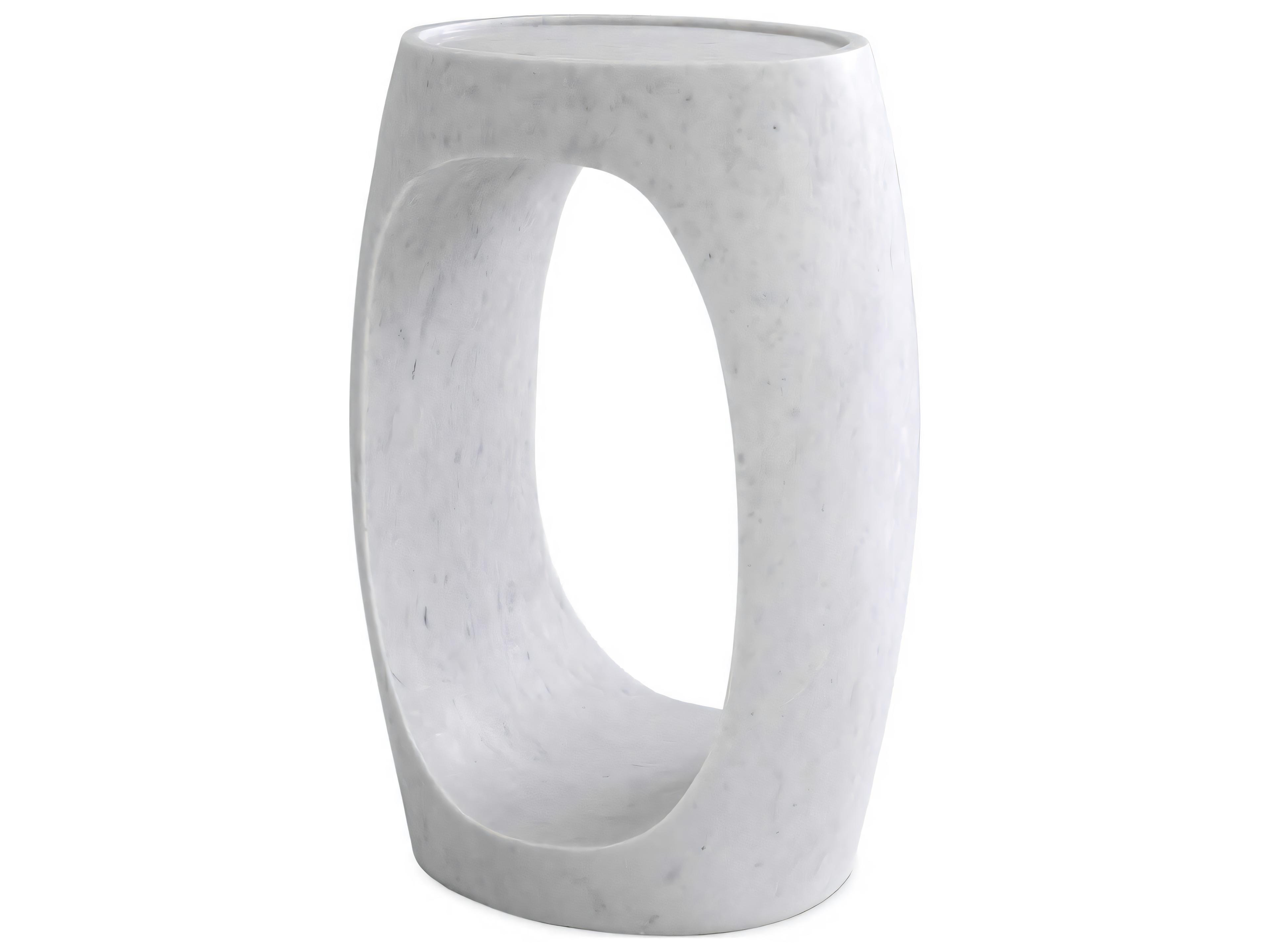 Clipper High Honed White Marble Side Table
